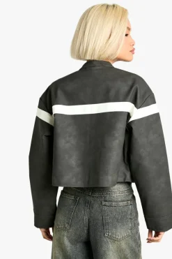 Up To 80% Off Winter Warmers|Biker Jackets*boohoo Moto Faux Leather Jacket grey