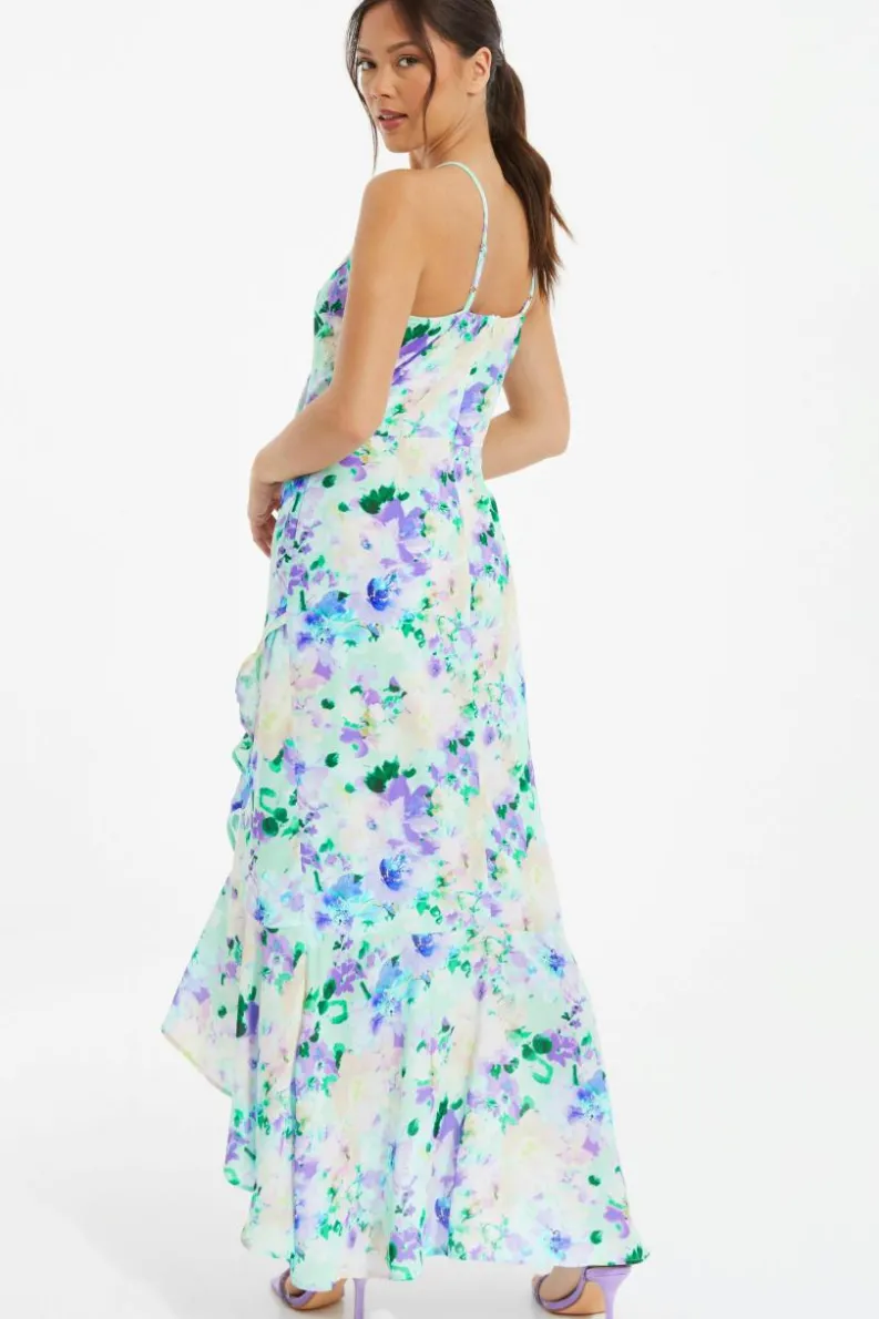 Wrap Dresses*Quiz Floral Wrap Dip Hem Maxi Dress Multi