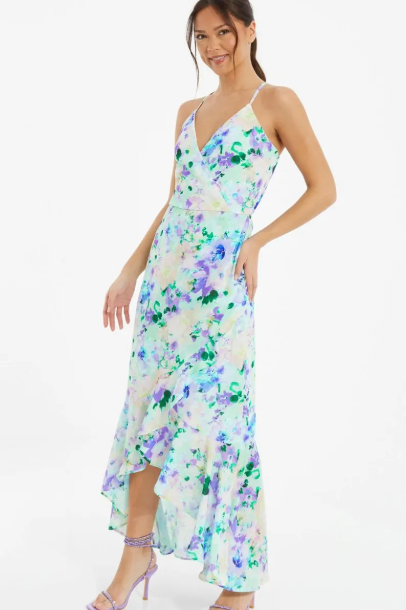 Wrap Dresses*Quiz Floral Wrap Dip Hem Maxi Dress Multi