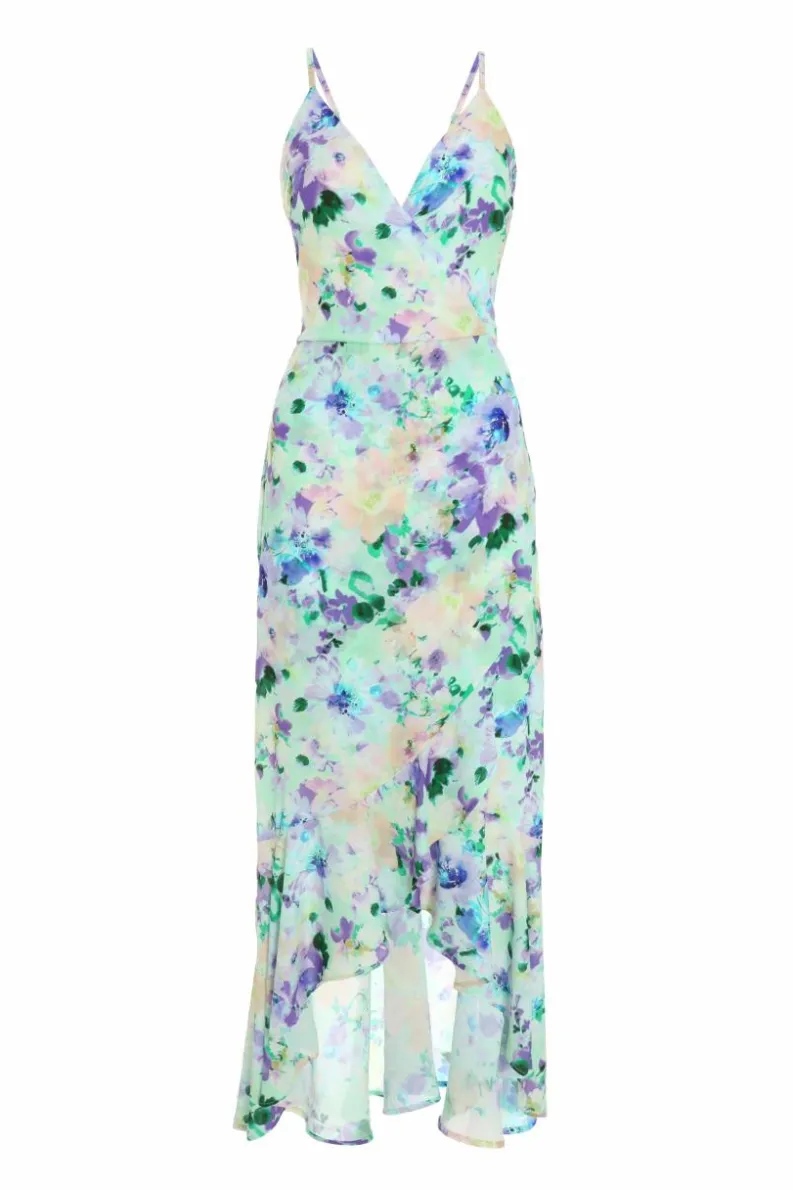 Wrap Dresses*Quiz Floral Wrap Dip Hem Maxi Dress Multi