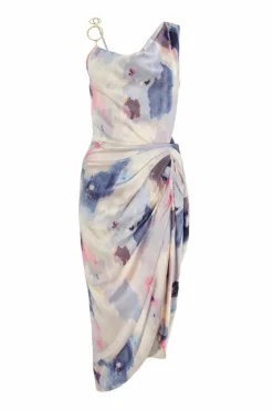 Midi Dresses*Quiz Satin Marble Print Ruched Midi Dress Multi