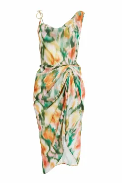 Midi Dresses*Quiz Satin Marble Print Ruched Midi Dress Multi
