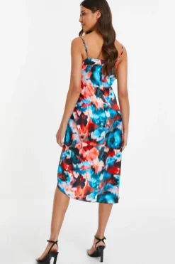 Wrap Dresses|Midi Dresses*Quiz Satin Smudge Print Wrap Midi Dress Multi