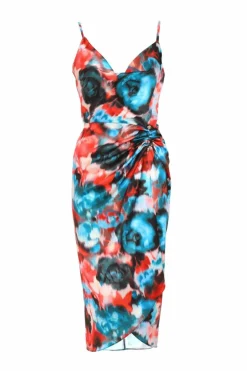 Wrap Dresses|Midi Dresses*Quiz Satin Smudge Print Wrap Midi Dress Multi