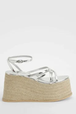 Wedges*boohoo Multi Strap Chunky Sole Wedges silver