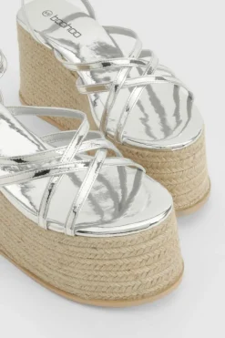 Wedges*boohoo Multi Strap Chunky Sole Wedges silver