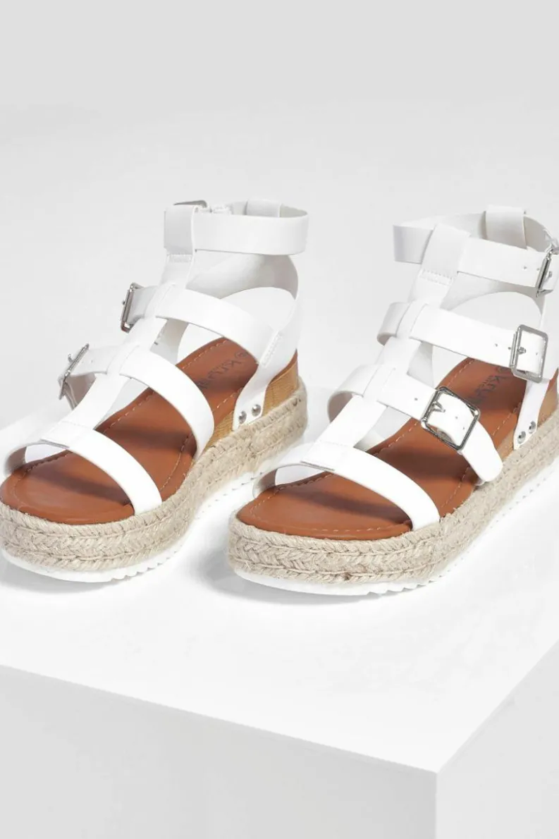 Flats|Sandals*boohoo Multi Strap Gladiator Flatforms white