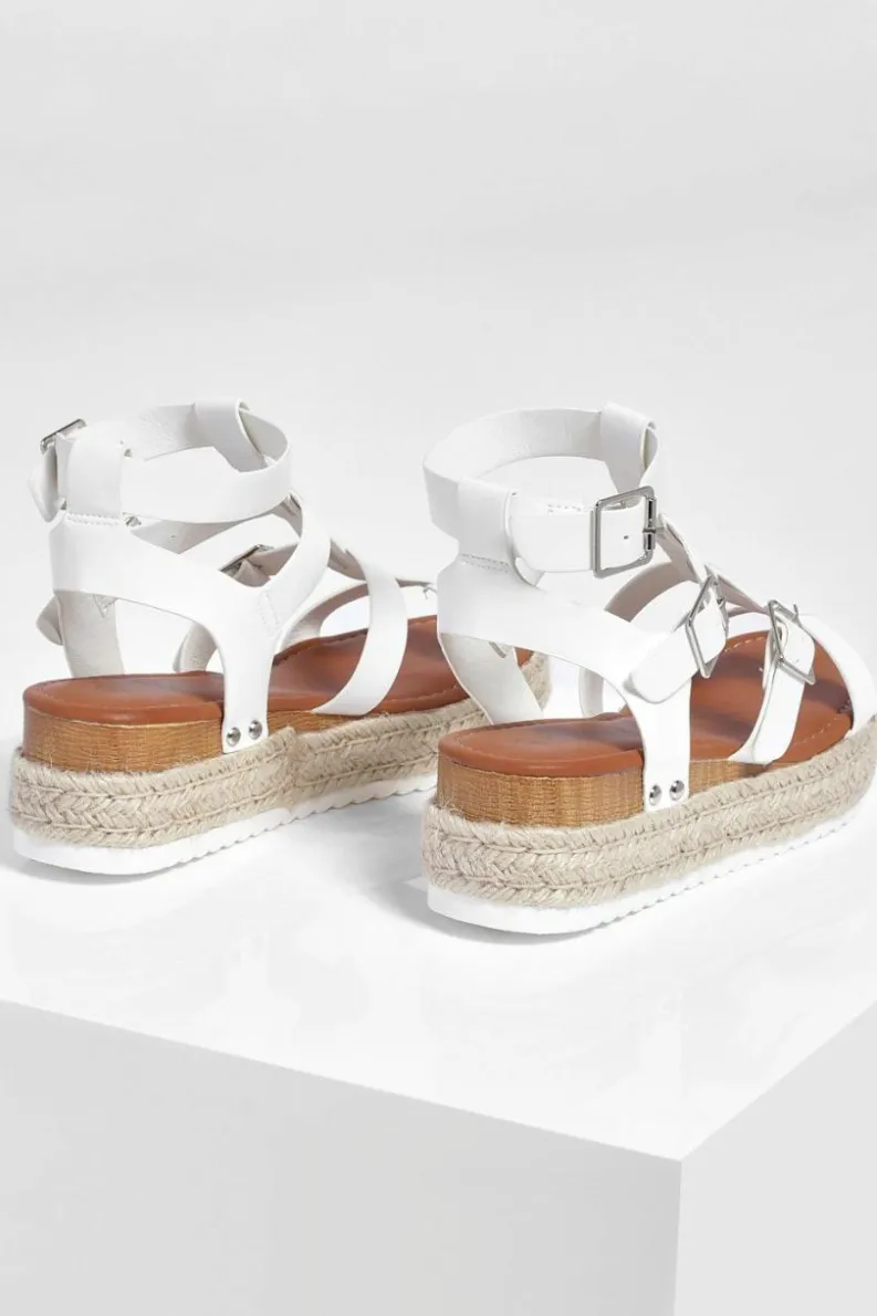 Flats|Sandals*boohoo Multi Strap Gladiator Flatforms white