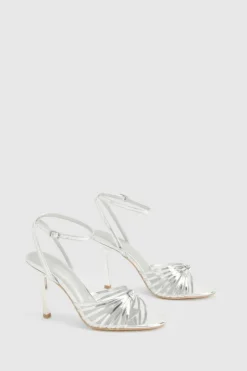 Heels*boohoo Multi Strap Knot Front Stiletto Heels silver