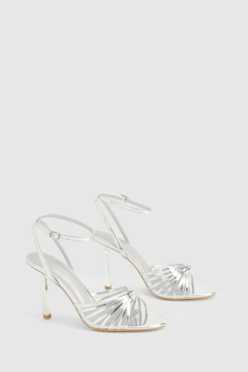 Heels*boohoo Multi Strap Knot Front Stiletto Heels silver