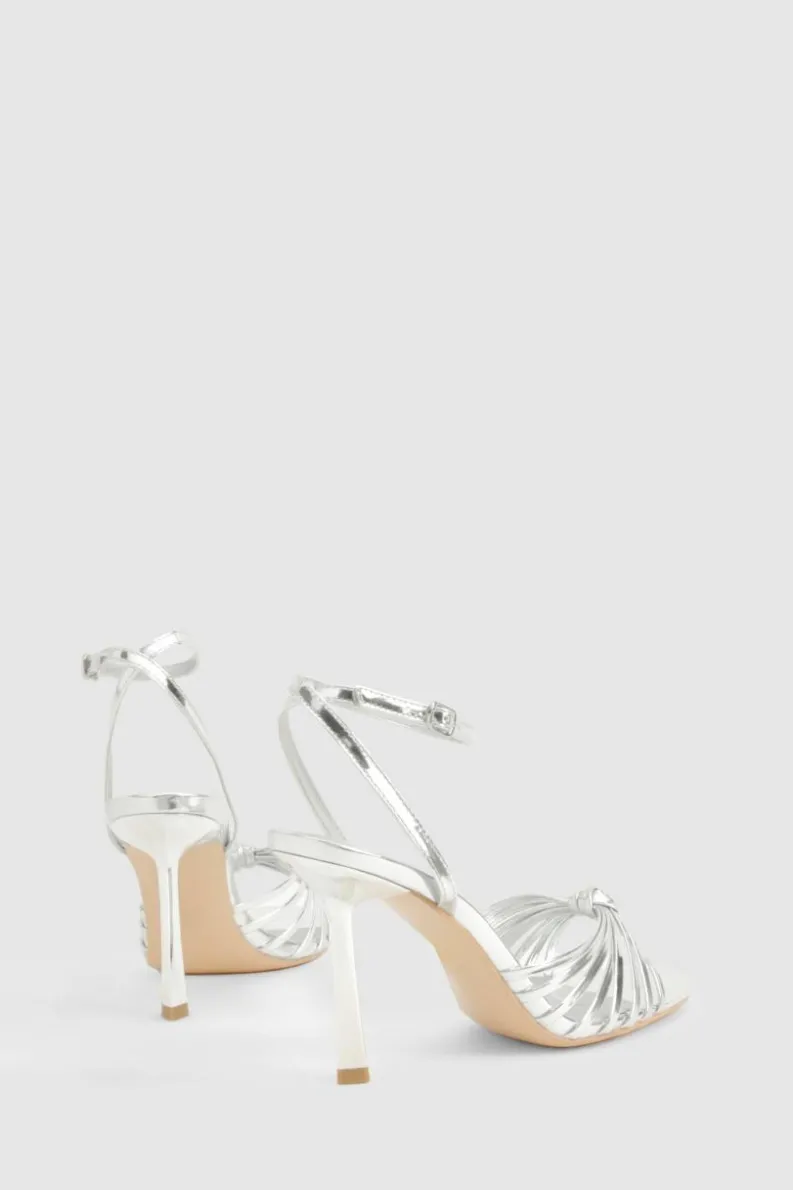 Heels*boohoo Multi Strap Knot Front Stiletto Heels silver