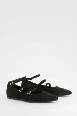 Flats*boohoo Multi Strap Pointed Flats black