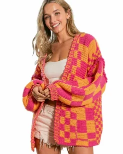 Cardigans*Azura Exchange color Open Front Mixed Checkered Pattern Knit Cardigan Multi