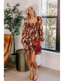Smock Dresses*Azura Exchange colour Smocked High Waist Long Sleeve Floral Dress Multi