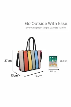 Tote Bags*Kitise MultiColour Striped Medium Tote Shoulder Handbag Black