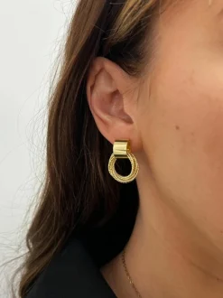 Earrings*SVNX Multi-Layer Circle Stud Earrings in Gold