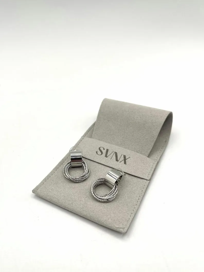 Earrings*SVNX Multi-Layer Circle Stud Earrings in Silver