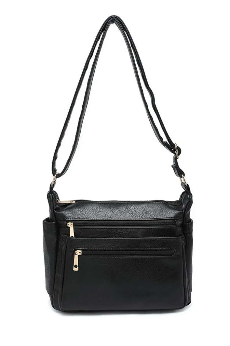 Cross-Body Bags*Kitise Multi-pockets Pu Leather Crossbody Bag Black