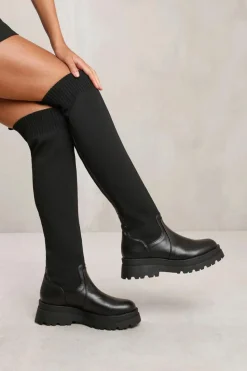 All Boots|Boots*Where's That From Nancie' Knee High Knitted Sock Boot Black