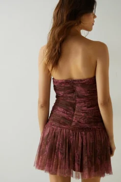 A Line Dresses*NastyGal Nasty Gal X Nick Fierro Tattoo Print Tulle Bandeau Dress pink