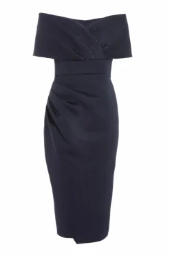 Midi Dresses*Quiz Bardot Ruched Midi Dress Navy