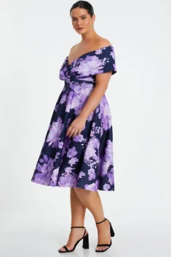 Midi Dresses*Quiz Curve Floral Bardot Midi Dress Navy