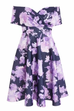 Midi Dresses*Quiz Curve Floral Bardot Midi Dress Navy
