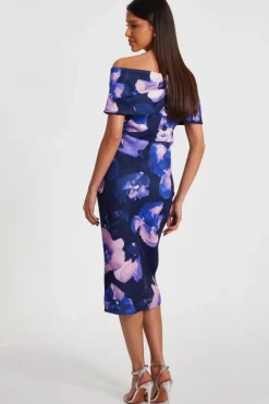 Midi Dresses*Quiz Floral Bardot Midi Dress Navy