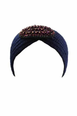 Hair Accessories*SVNX Knitted Headband With Purple Jewel Detail Navy