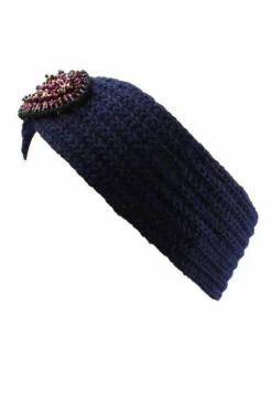 Hair Accessories*SVNX Knitted Headband With Purple Jewel Detail Navy