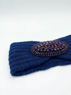Hair Accessories*SVNX Knitted Headband With Purple Jewel Detail Navy