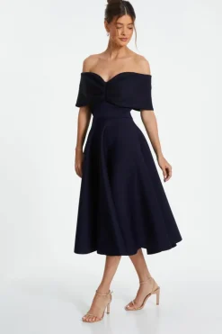 Midi Dresses*Quiz Mesh Polka Dot Skater Midi Dress Navy
