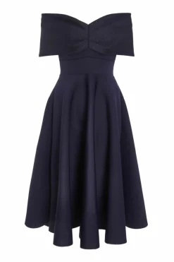 Midi Dresses*Quiz Mesh Polka Dot Skater Midi Dress Navy