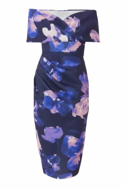 Midi Dresses*Quiz Petite Floral Bardot Midi Dress Navy