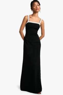 Maxi Dresses|Dresses*boohoo Neck Pearl Trim Detail Maxi Dress black