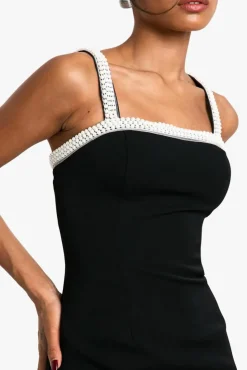 Mini Dresses*boohoo Neck Pearl Trim Detail Mini Dress black