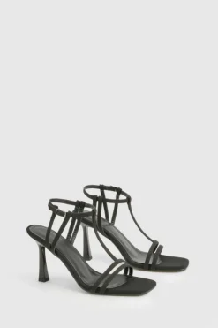 Heels*boohoo Neoprene T Bar Strappy Square Toe Heels black