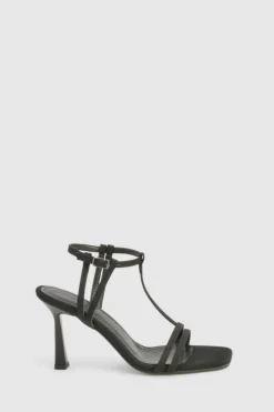 Heels*boohoo Neoprene T Bar Strappy Square Toe Heels black