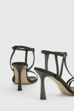 Heels*boohoo Neoprene T Bar Strappy Square Toe Heels black