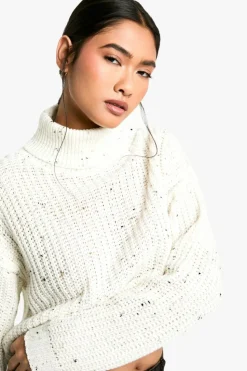 Jumpers*boohoo Nep Knitted Crop Roll Neck Jumper ecru