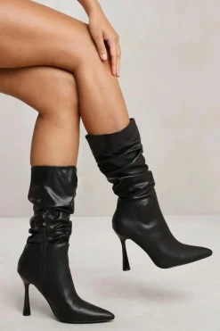 Heeled Boots*Where's That From Nevaeh' Mid Calf Slouch Boot With High Heel Black