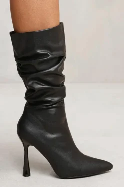Heeled Boots*Where's That From Nevaeh' Mid Calf Slouch Boot With High Heel Black
