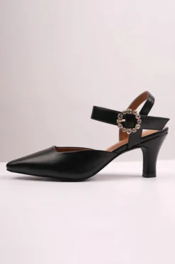 Sandals*Where's That From New' Form Wide Fit Mid Heel Sandals With Diamante Buckle Detail Black