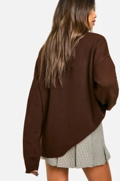 Oversized Jumpers*boohoo New York Oversized Crew Neck Knitted Jumper choc brown