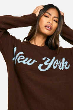 Oversized Jumpers*boohoo New York Oversized Crew Neck Knitted Jumper choc brown