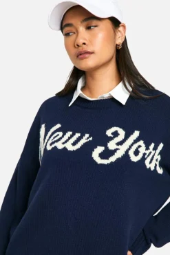 Oversized Jumpers|Jumpers*boohoo New York Oversized Crew Neck Knitted Jumper navy