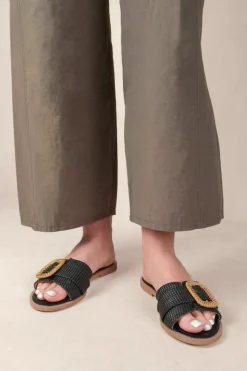 Sandals*Where's That From Noon' Slip On Flats With Raffia Detailing Black