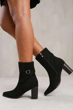 Heeled Boots*Where's That From North' Wide Fit Block Heel Boot With Buckle Detail Black