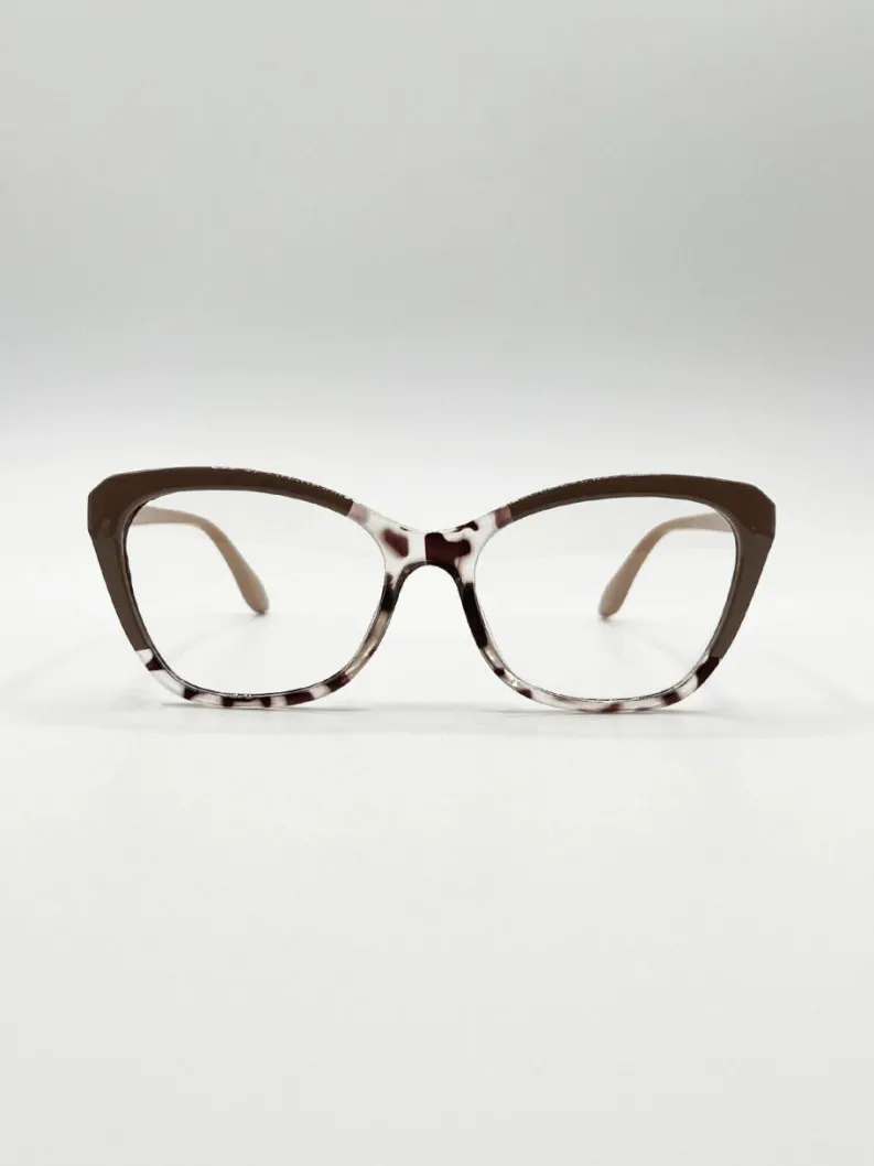 Sunglasses*SVNX pink and Animal print Clear Lens Glasses Nude