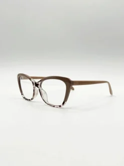 Sunglasses*SVNX pink and Animal print Clear Lens Glasses Nude